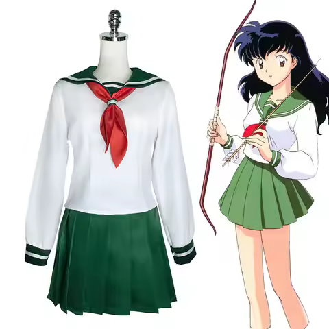 Anime Inuyasha Kagome Higurashi Cosplay Costume Sailor School Uniform Green Skirt Outfit For Women H