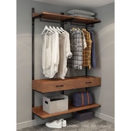 Metal Cloakroom Shelf Assembly Iron Hanger Drawer Bedroom Open Wardrobe Solid Wood Walk-in Storage Rack B40E