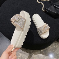 Mutiara manik Platform wanita selipar ikatan simpul kristal Flip flop tebal bawah tumit tinggi slaid kasut wanita sandal saiz besar 43