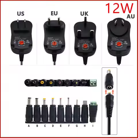 3v 4.5v 5v 6v 7.5v 9v 12v 200mA 300mA 400mA 500mA 600mA 700mA 800mA Power Adapter with 9 pieces DC c