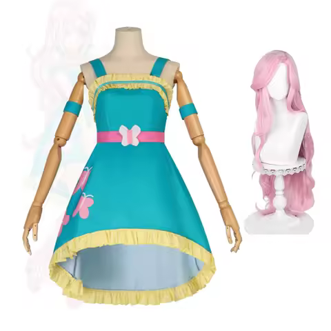 Equestria Girls Fluttershy Cosplay Dress And Wigs EG Little Pony Costumes Halloween Carnival Party F