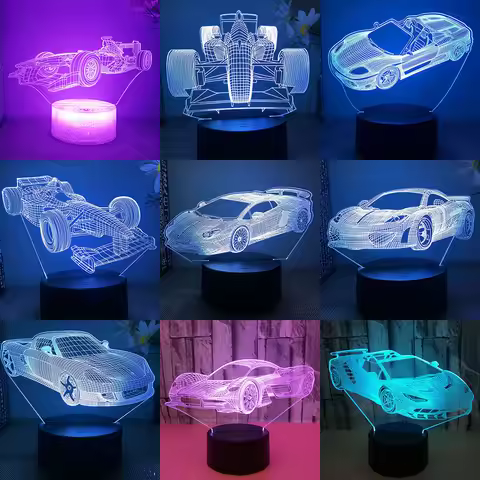 Formula 1 F1 Racing 3d LED Night Light Bedroom Custom Supercar Club Logo Write Name Superstar Lamp B