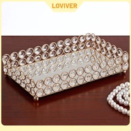 Crystal Cosmetic Makeup Tray Rectangular Ornate Mirrored Jewelry Organizer