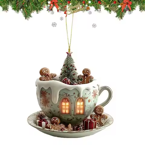 Christmas Tree Ornaments Christmas Acrylic Ornaments 2D Coffee Cup Shape Snow House Pendant for Men 