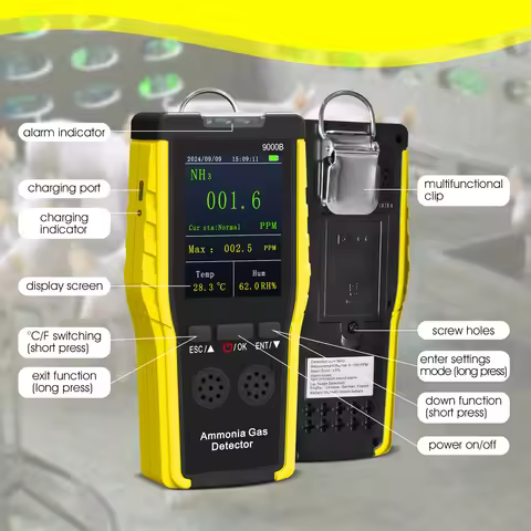 HOLDPEAK Portable Ammonia Gas Detector, 0-100ppm Rechargeable NH3 Analyzer with LCD Screen, Dual Ala
