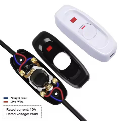 Inline Cord Switch Black white AC 250V 10A Heavy Duty Thru Switch OnOff Lamp Bulb Wall Line Button C