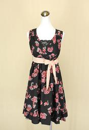 貞新二手衣 0918日本專櫃 粉紅薔薇平口無袖蕾絲棉質洋裝F號(18439)