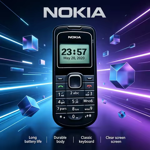 Nokia 1202 2G straight-bar key mobile phone, black with flashlight