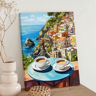 3ชิ้น พิมพ์ศิลปะ Espresso อิตาลี โปสเตอร์ Amalfi Coast Positano ของขวัญสำหรับคนรักกาแฟ ศิลปะติดผนังก