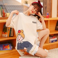 ▷Summer Pajamas For Women Sleepwear Knitted Cotton Pajama Sets Cartoon Nightwear Short Sleeve Ro 【۞