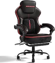 EIZIMZVU Gaming/Office Chairs with Adjustable Lumbar Support, PU Leather High Back PC Video Game Chair for Adults, Adjustable Swivel Computer Chair with Footrest (Red)