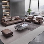 Three-Person Cowhide Negotiation Reception Sofa Genuine Leather Office Modern Business Office Coffee