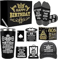 60th Birthday Gifts for Men - Unique Birthday Box with 20 Oz Tumbler, Baseball Cap, Socks, Bracelets