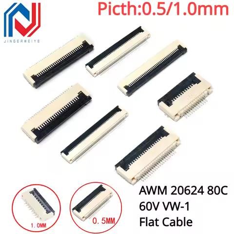 10Pcs FPC FFC Connector 0.5mm 1.0mm AWM 20624 80C 60V VW-1 Flat Cable PCB 4/5/6/7/8/10/12/14/16/18/2