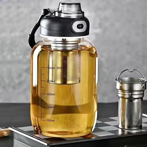 800/2500ml Large Glass Water Bottle with Lock Lid and Direct Drink Spout Reusable Sports Water Bottl