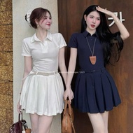 short sleeve HUONG GIANG BOUTIQUE polo shirt with short flared pleated skirt - 2 pretty colors