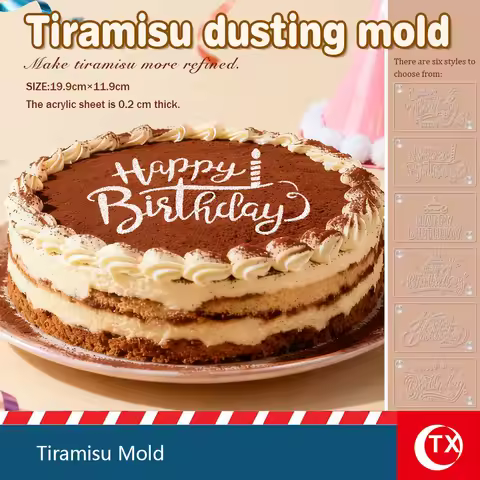 Tiramisu Dusting Stencil – Transparent Acrylic Cake Decoration Mold with 2 Diamond Handles for Easy 