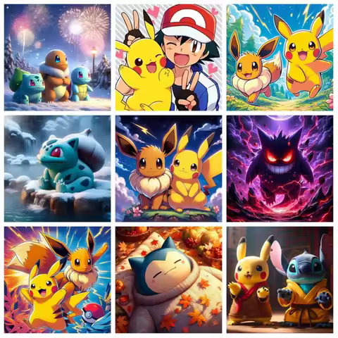 MINISO Frameless Pokémon 5D DIY Diamond Painting Kit Pikachu Bulbasaur Diamond Mosaic Home Decoratio