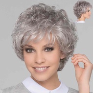 GNIMEGIL Rambut Palsu Pendek Kelabu untuk Wanita Tua, Rambut Palsu Keriting untuk Wanita Kulit Putih