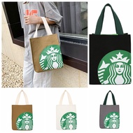 XUNXUAN พิมพ์ออกมาแล้ว กระเป๋าผ้าใบ Starbucks กระเป๋าสำหรับคุณแม่ ถุงกาแฟ กระเป๋าถือผ้าใบแคนวาส แบบพกพาได้ กระเป๋าโท้ท กระเป๋าทรงถัง ถุงช้อปปิ้งถุง