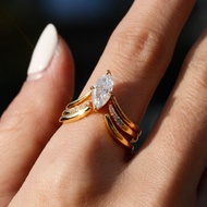 S Silver Set Inlaid Marquise Shape Moissanite Ring Set Independent Stand Fashion Elegant Style PRLV