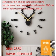 Large diy analog clock 3D giant creative deer head model deer head diameter 100 cm acrylic decoratio
