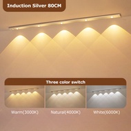 Vimite 60/80CM โคมไฟกลางคืน ไฟเซนเซอร์คน 3-Color Dimming ไฟเซ็นเซอร์ led ไร้สาย ไฟประดับตู้โชว์ USB โคมไฟชาร์จได้ Ultra Thin ไฟตู้เสื้อผ้า Kitchen ไฟผนั ไฟติดครัว