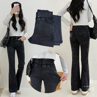 8335 S-3L Abdomen Narrowing Fake Double Button Imitation Denim Stretch Snowflake Flared Pants Flared