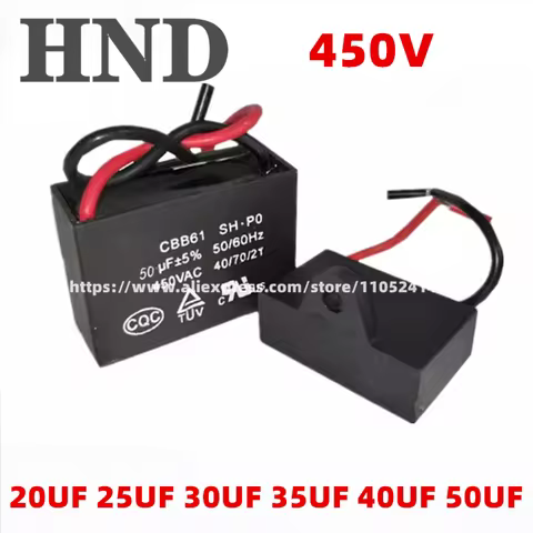 2PCS CBB61 450vac Fan Starting Capacitor 450V Fan Capacitor 20U 20UF 25U 25UF 30U 30UF 35U 35UF 40U 