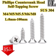 [HL-ZGLS] SUS304, Phillips Countersunk Head Self-Tapping Screw, M4/M5/M5.5/M6/M8, Cross Flat Head Po