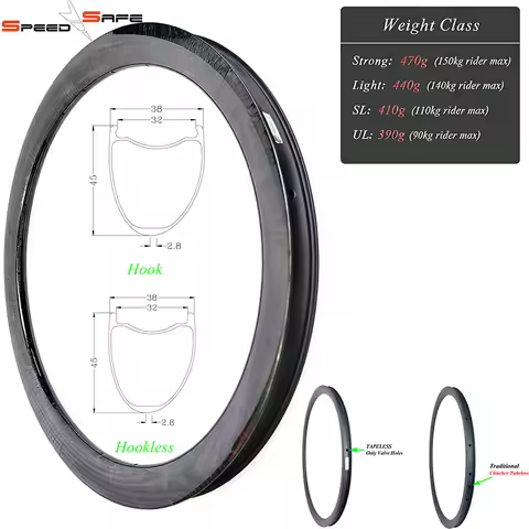 390g SL 700c 45mm asymmetric road disc clincher tubeless tapeless carbon rim 38mm wide 32mm inner 24