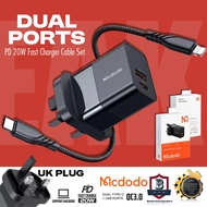 Mcdodo CH-1302 20W PD Fast Charger 20W PD Quick Charger Set 2-Port Fast Charging Original UK Plug CH