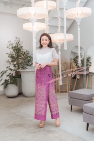 V002 ผ้าถุง กางเกง ผ้าทอลายแพรวากาฬสินธุ์ อัดกาวทั้งตัว สวยเป๊ะ ใส่สวยมากกก