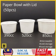 Paper Bowl 850cc 50 pieces / Mangkuk Kertas 390cc/520cc/850cc with Lid/ Tudung (50pcs/pkt)