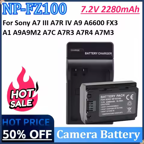 New 7.2V 2280mAh 16.4Wh NP-FZ100 Camera Battery + Charger for Sony A7 III A7R IV A9 A6600 FX3 A1 A9A