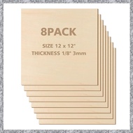 (TFAW) 12 X 12 Inch - 3Mm Basswood Sheets DIY Plywood Sheets 8Pcs Square Unfinished Wood Board for D
