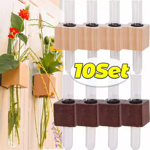Wood Test Tube Vase Flower Arrangement Magnetic Tube Vase Simulation Flower Vase Refrigerator Magnet