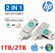 HP แฟลชไดร์ฟ USB OTG 1 Tb/ 2TB Pendrive หน่วยความจำใช้ได้กับ IPhone14/13/12/11/X/ 8/7/6