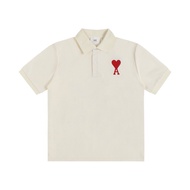 Ami Paris Quality Inspection French Youth Leisure Small Red Heart Embroidered Polo Shirt Mens And Wo