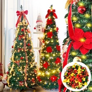 Foldable Christmas Tree Pop Up Artificial Tinsel Slim Christmas Tree With Poinsettia Snowflake Decor