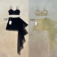 BT 06-21262 Set Of Short Crop Top With Spaghetti Straps And Back Zipper Mosquito Net Skirt With Hang