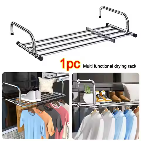Scalable Clothes Drying Rack Stainless Steel Adjustable Balcony Hanging Rail 50-158cm Floor-Standing