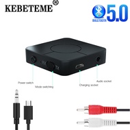 KEBETEME 2 In 1ตัวรับสัญญาณเสียงบลูทูธ5.0,อะแดปเตอร์ไร้สายดนตรีเสียงสเตอริโอพร้อมแจ็ค RCA 3.5มม. Aux สำหรับรถยนต์