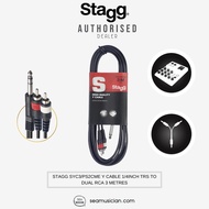 STAGG SYC3/PS2CME Y CABLE 1/4INCH TRS TO DUAL RCA - 3 METRES (SPLITTER CABLE/ PS 2CME/ PS-2CME/ ​10 