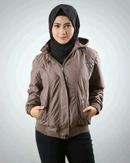 Jaket wanita parka semi blazer hoodie risleting kupluk bisa di lepas model terbaru kekinian