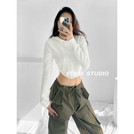 เสื้อสเวตเตอร์มีฮู้ดแบบเดียวกันกับ LISA เสื้อโค้ทสาวแซ่บก้างปลาดูผอมโชว์สะดือแบบสั้นเซ็กซี่สไตล์ยุโร