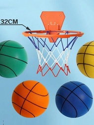 1入組靜音籃球3/5號訓練反彈海綿彈性球 (附贈籃球網)