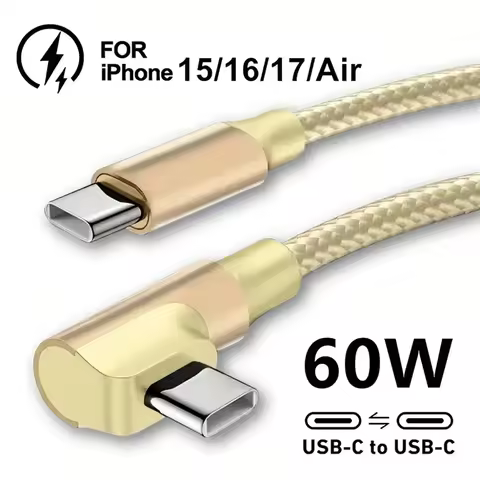 60W Elbow USB C Type C Fast Charging Cable for iPhone 17 16 15 Pro Max Samsung S25 S24 Xiaomi Redmi 