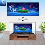 Tranh 3D dán hồ cá T1354 Hoa sen cha mẹ thư pháp Decal 3 lớp chống bay màu có keo sẵn
