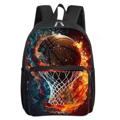 Basketball Pattern Square Front Pocket Backpack for Boy and Girls Best Gifts 3D Cartoon SchoolBags f